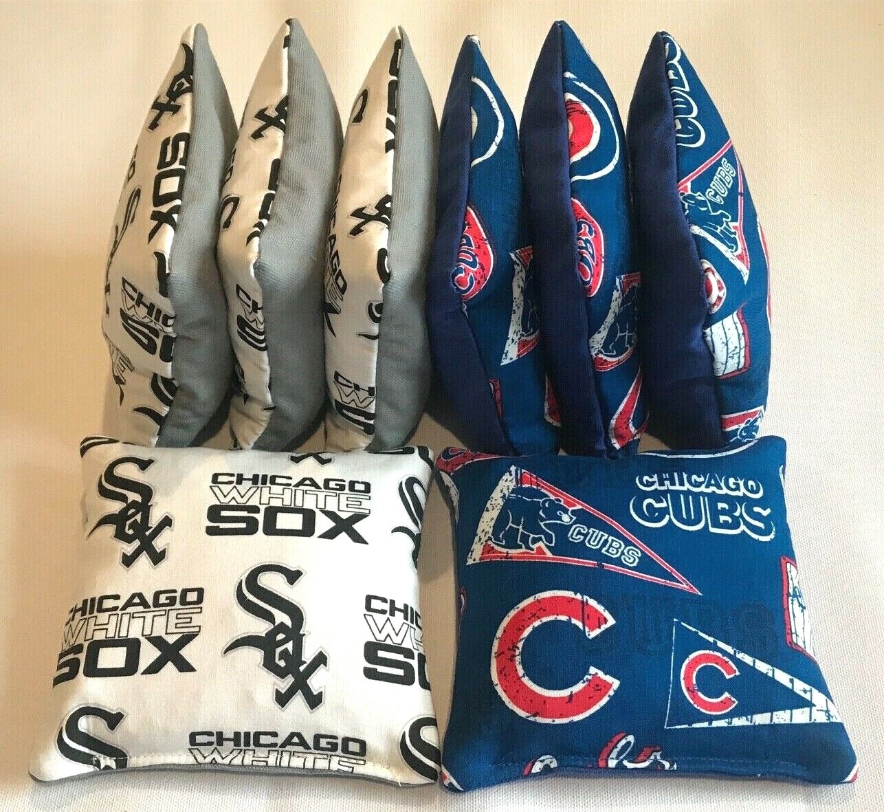 CHICAGO WHITE SOX & CUBS CORNHOLE BEAN BAGS SET OF 8 TOP QUALITY TOSS GAME G