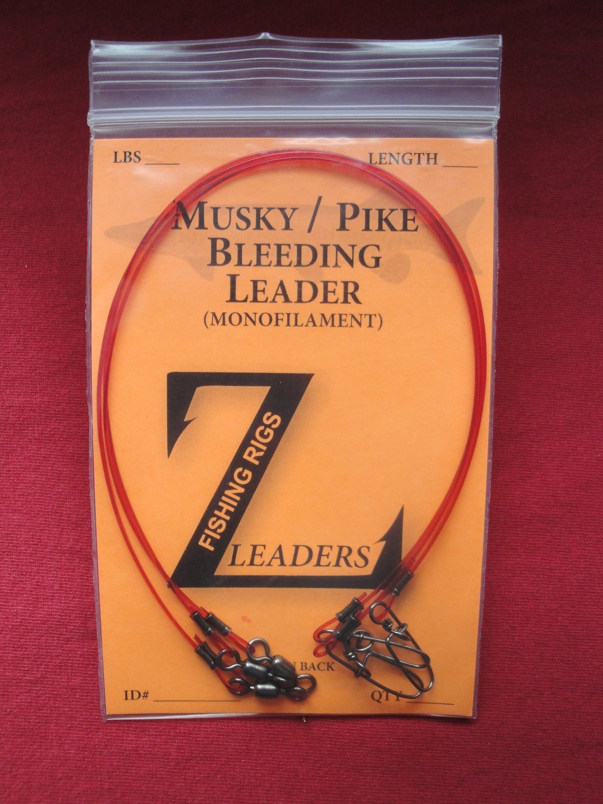 3-Pack MUSKY / PIKE BLEEDING RED MONOFILAMENT LEADERS (CRANE SWIVEL) MUSKIE LURE