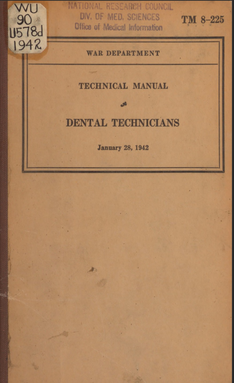 208 Page Jan. 1942 TM 8-225 Dental Technicians Technical Army Manual on Data CD