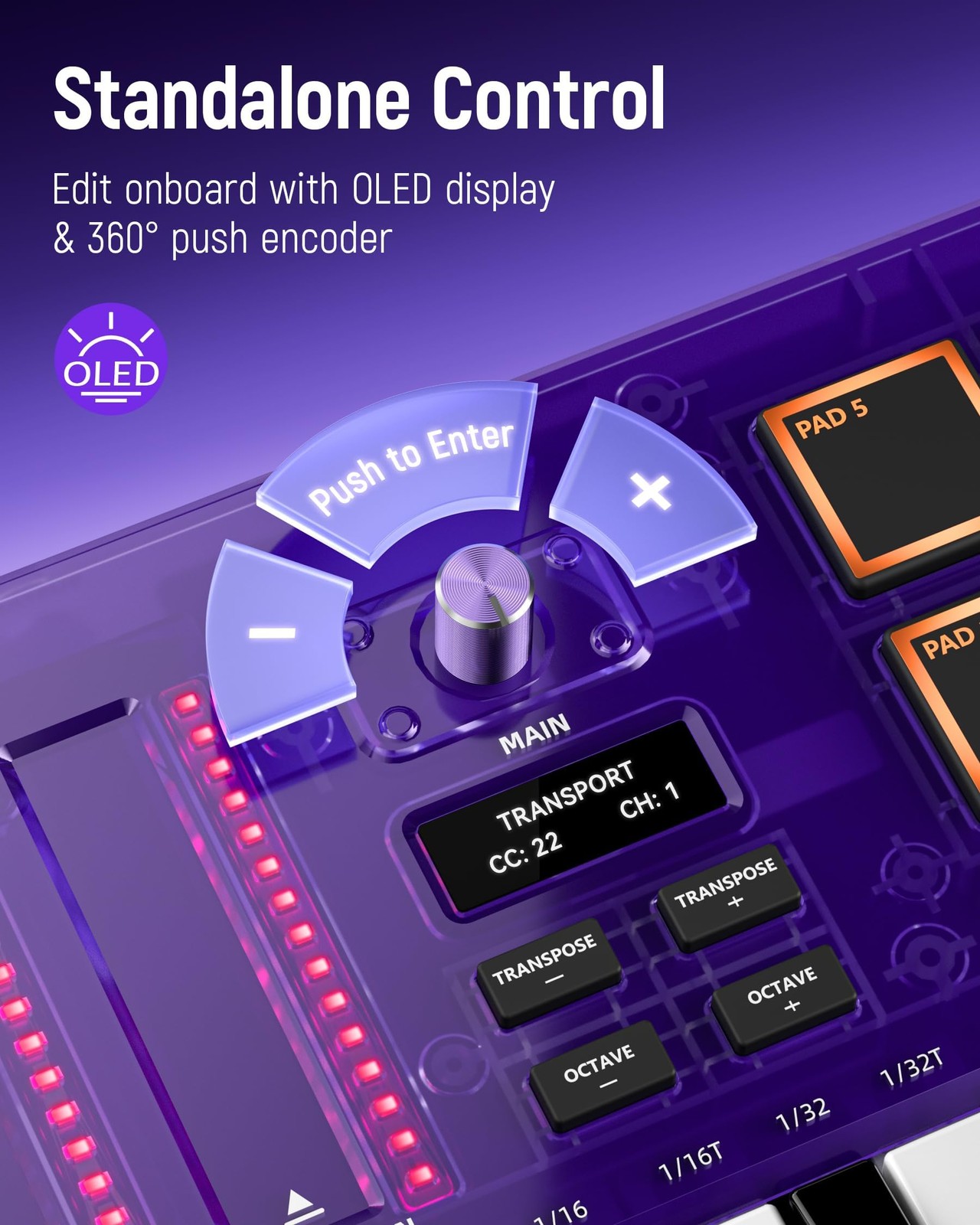 USB C MIDI Keyboard Controller 25 Keys with 8 Backlit Drum Pads, OLED Screen,...
