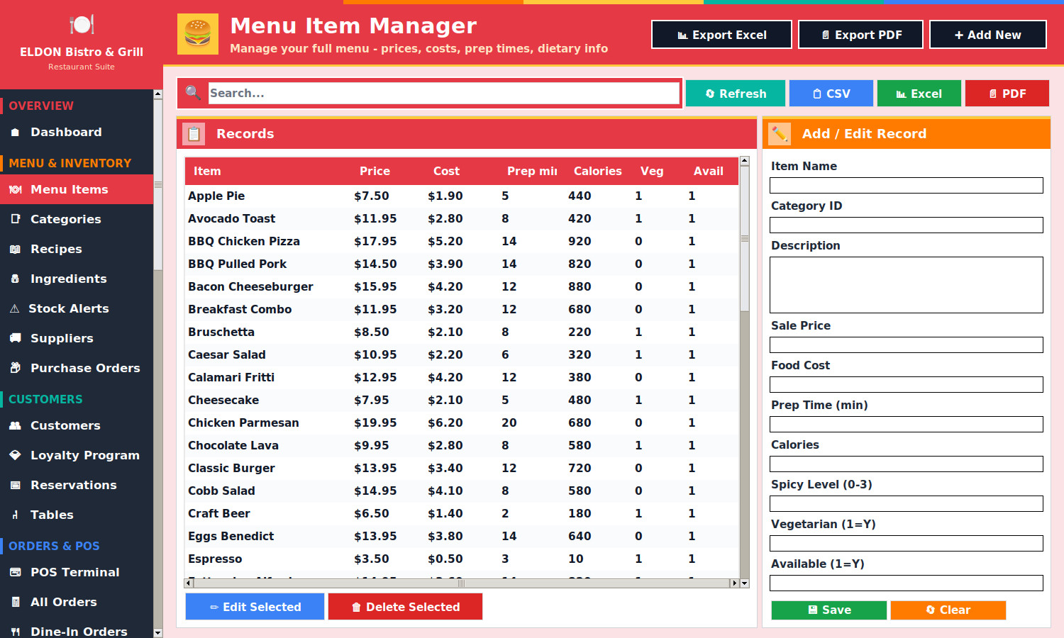 Restaurant POS Software on USB Flash Drive Menu Inventory Payroll Windows Mac