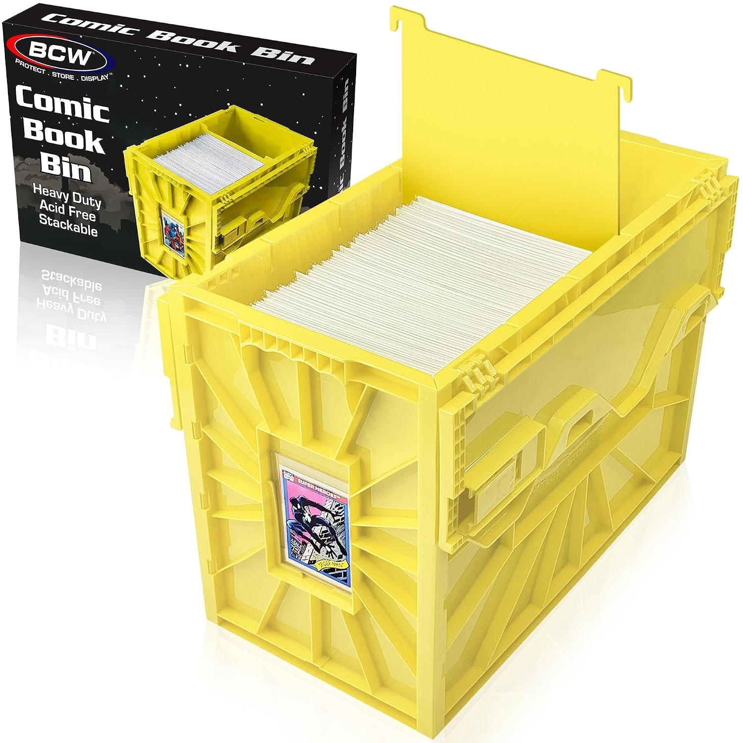 Acid Free Comic Book Storage Bin Holds 150 Comics Stackable Plastic Organizer