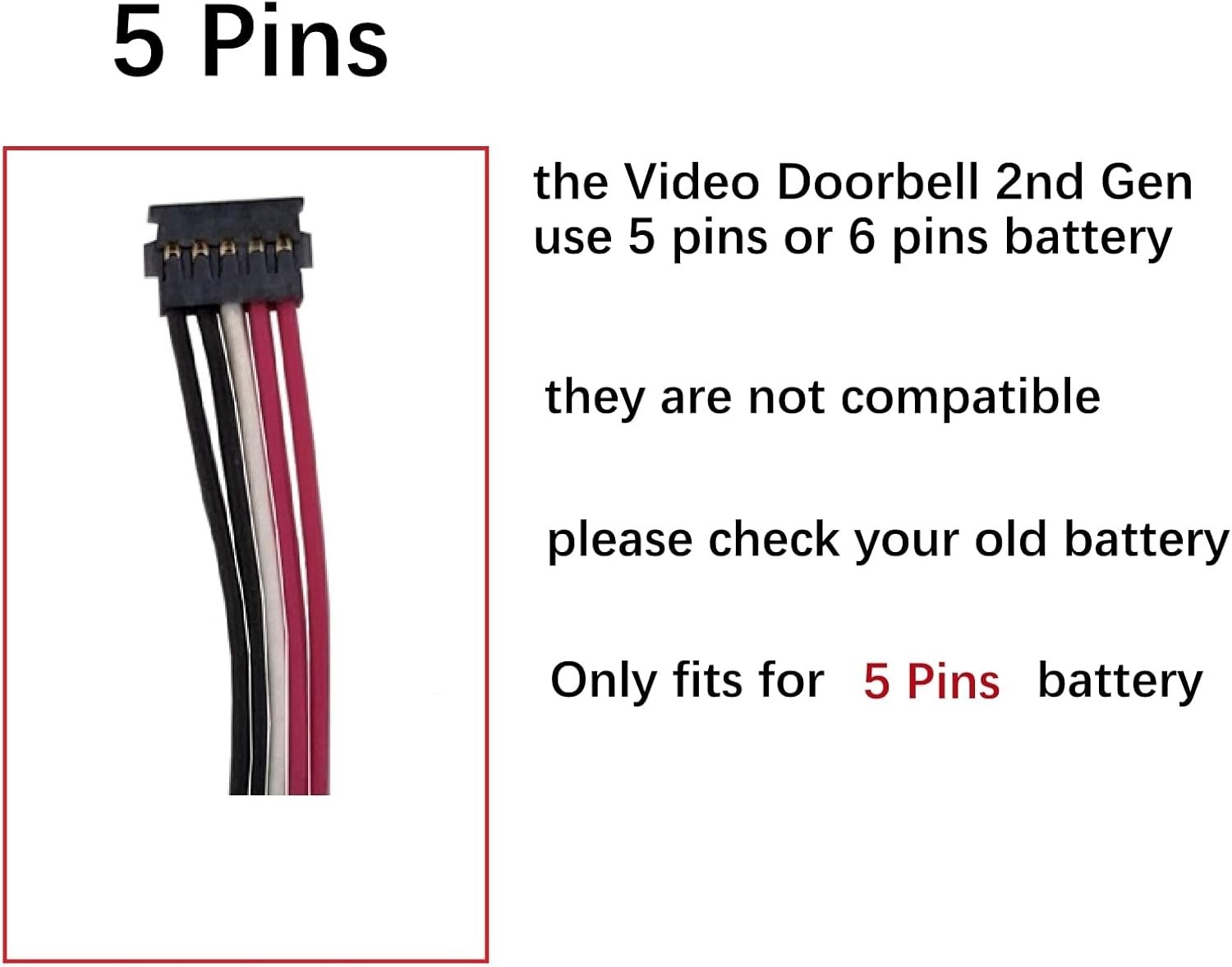 Internal Battery For Ring, Video Doorbell 5 Cable Plug Version ONLY S1 (5 pin)