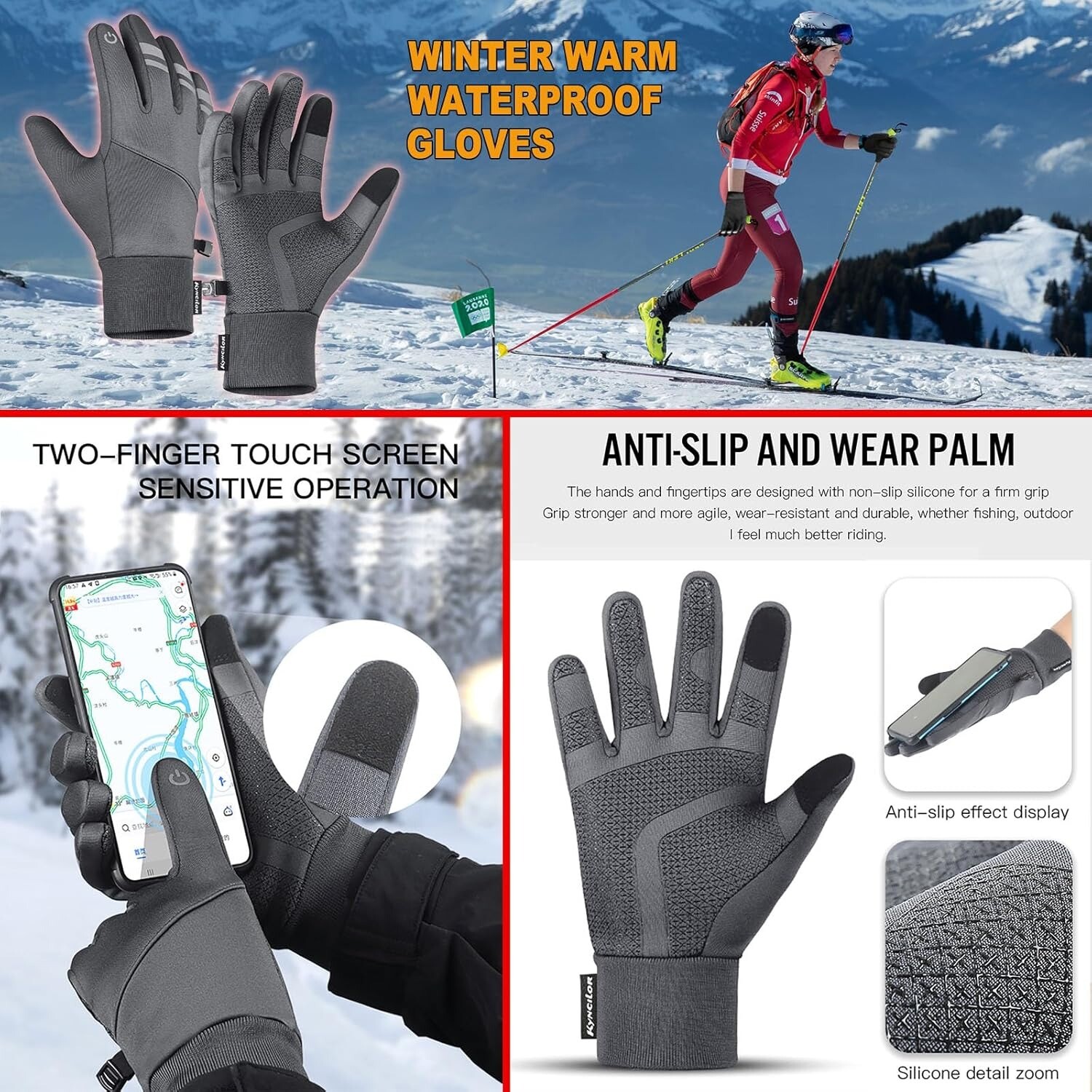 Winter Thermal Gloves Waterproof Windproof Touch Screen Gloves for Cold Weather