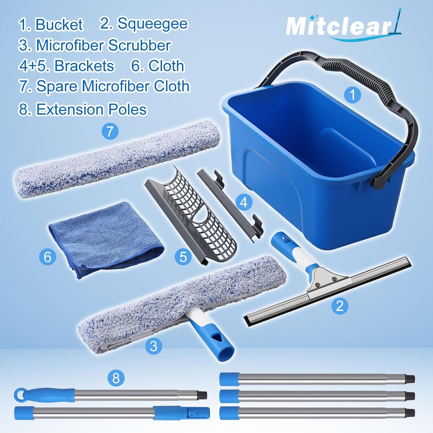 Professional Window Cleaning Kit with Bucket 3 Gallon, 14" Window Squeegee Micro