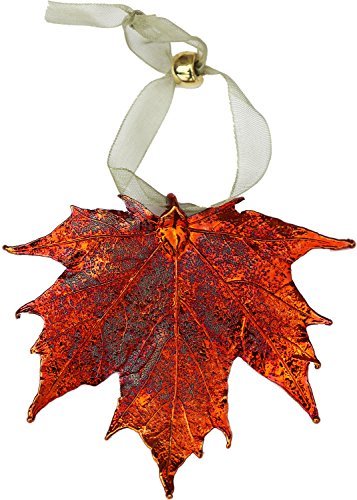 Leaf Ornament, Copper Dipped Sugar Maple, Real Leaves, Ribbon Tie, 2.5" Wide