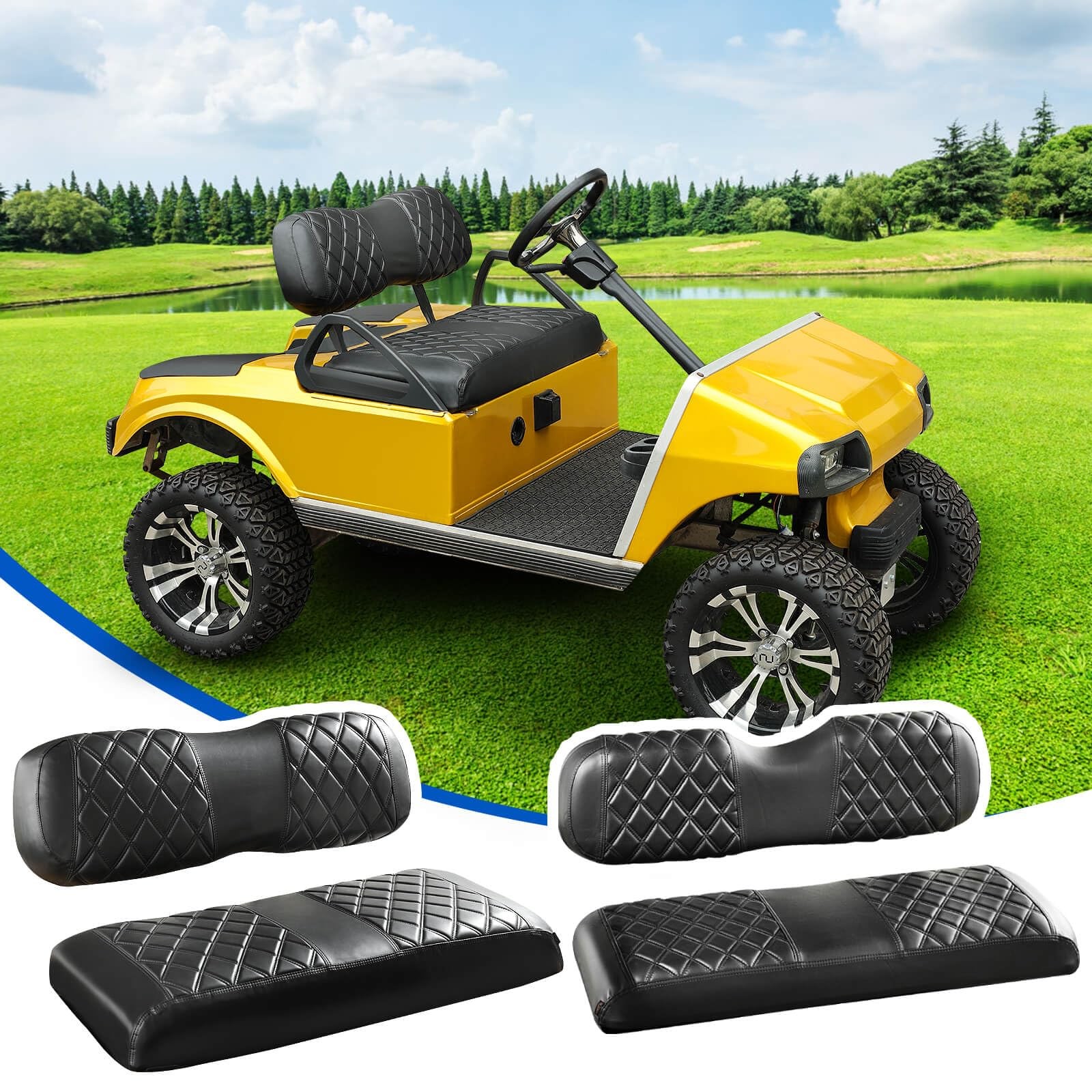 NOKINS 4PCS Fits Club Car DS 2000.5-Up Front and Rear, Black&Black Stitch