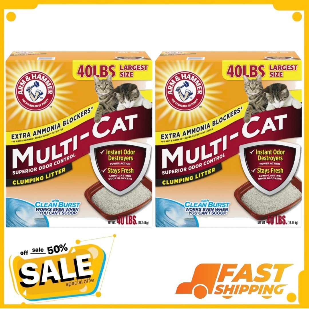 (2 pack) ARM & HAMMER Superior Odor Control Cat Litter, Clean Burst Scent, 40 lb