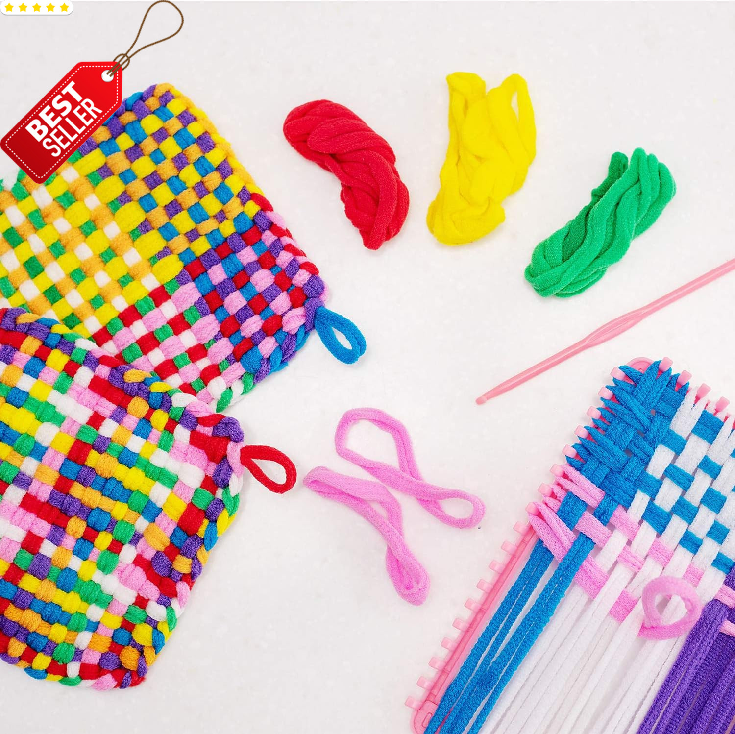 96 Pcs Potholder Weaving Loom Loops Kit 7 Inch Elastic Rainbow DIY Craft - US
