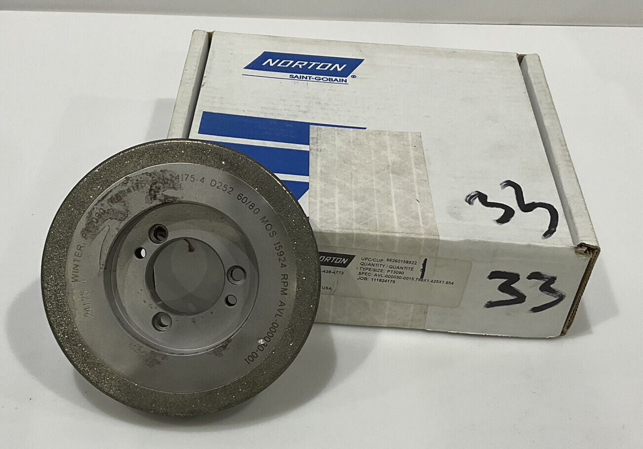NORTON PT3090 GRIT 60/80 5.795” DIAMETER 1.654” BORE 1.00” GRINDING WHEEL