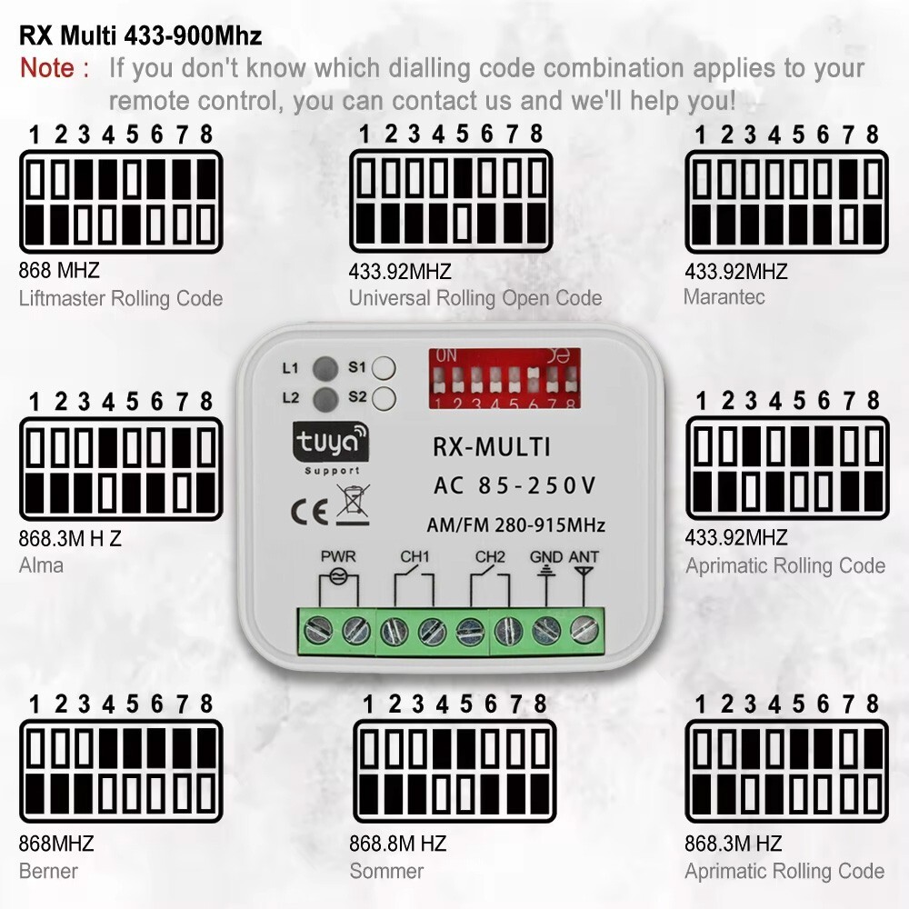 Tuya Smart WiFi Motor Switch Module 85-250V 2CH 433/868mhz universal Receiver