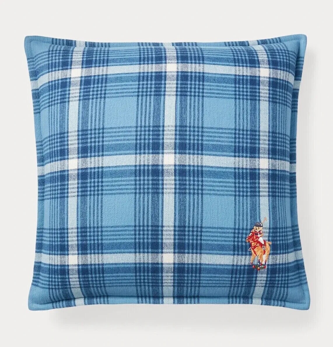 RALPH LAUREN POLO Bear Putnam Plaid Blue THROW PILLOW 20"x20" Classic NEW