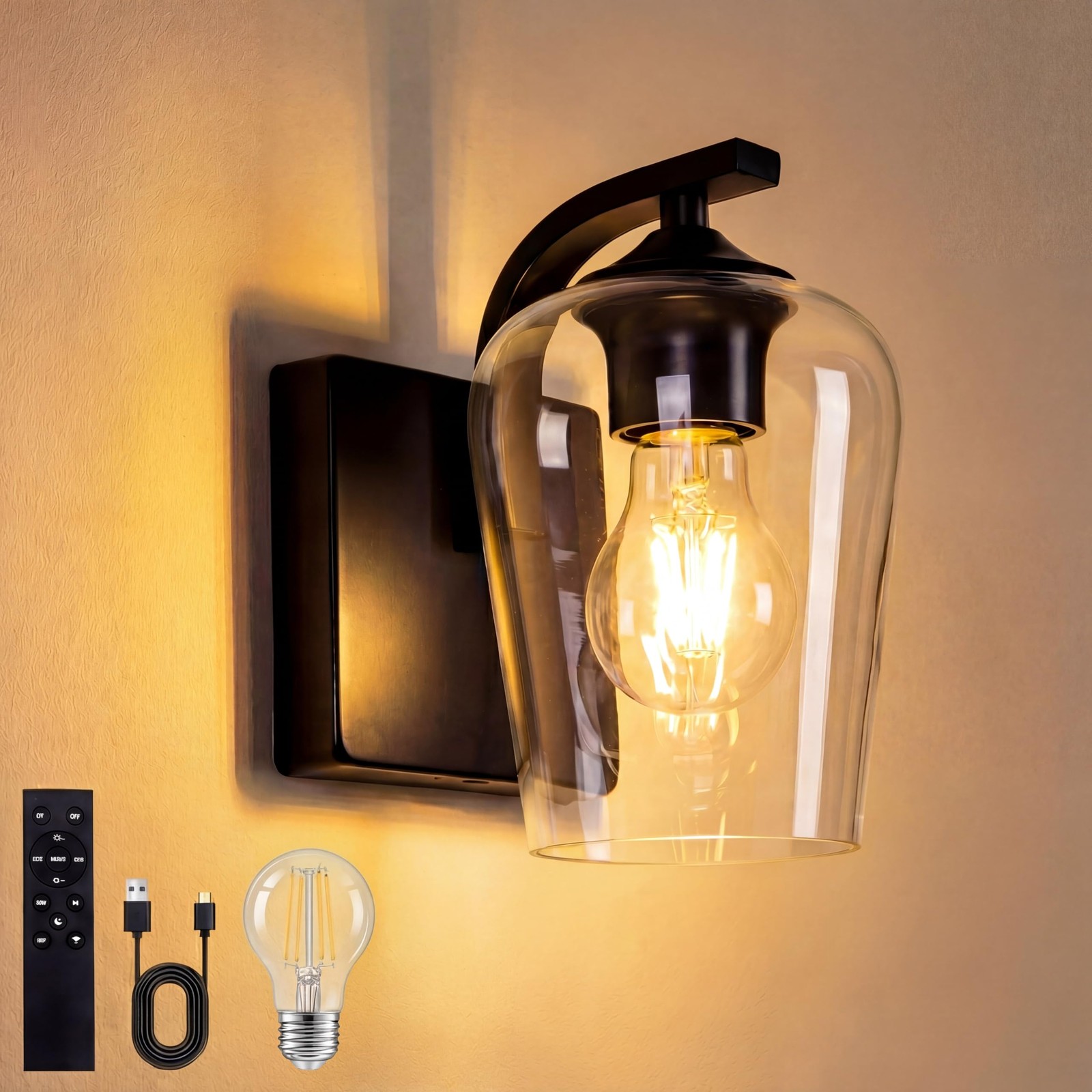 Battery Operated Wall Sconce, Wireless, Rechargeable Wireless Wall Lights wit...