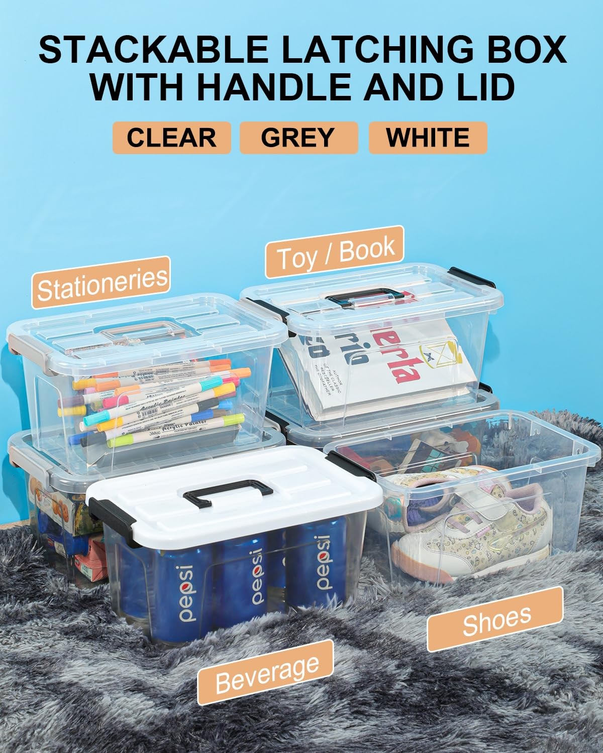 Plastic Storage Bins with Lids 6 Pack Storage Organizer, 7 Quart Stackable St...