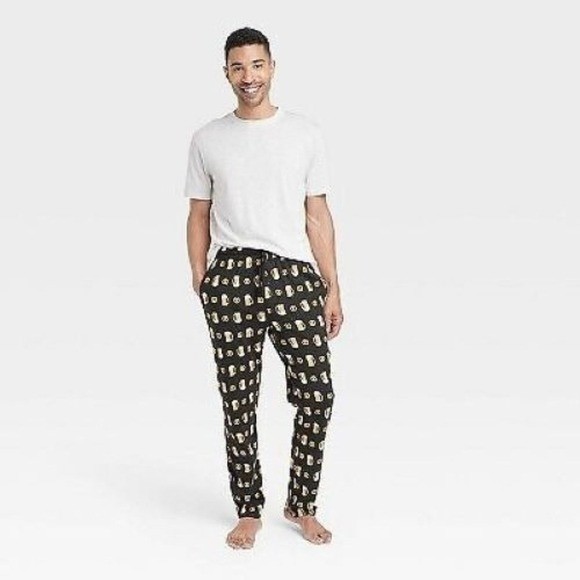Hanes Premium Mens Size Medium 2pk Beer & Pretzel Food Print Pajama Set Wais
