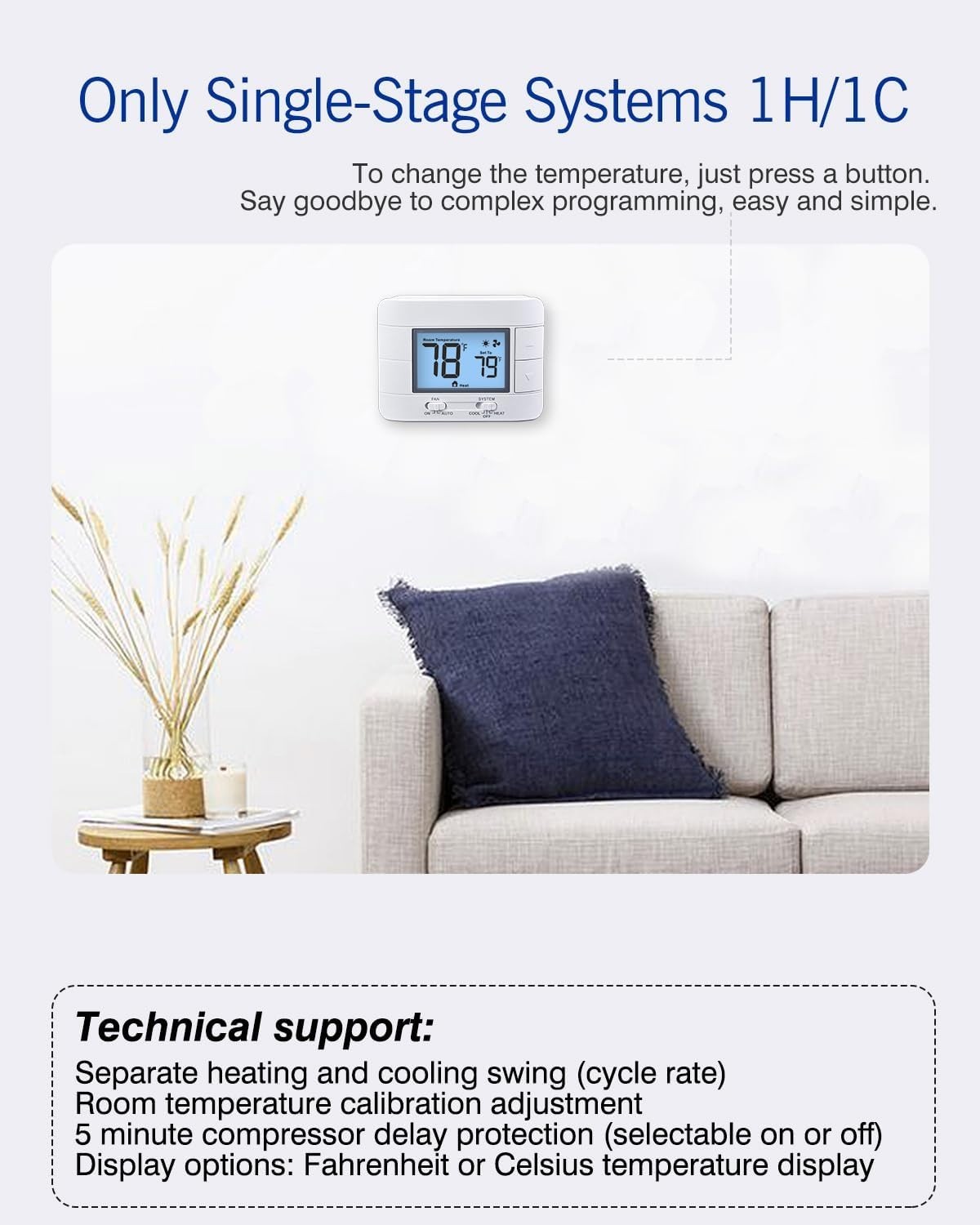 Precision Temperature Control Non-Programmable Thermostat with Humidity Display