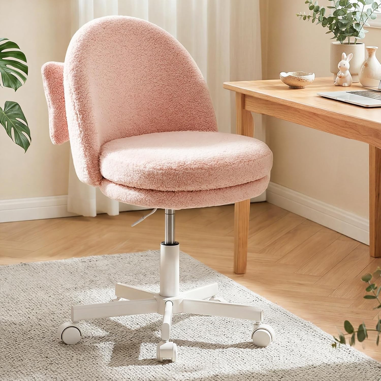 Vanity Chair W/ Back Adjustable Tall Office Chair High Swivel Bar Stools Fluffy