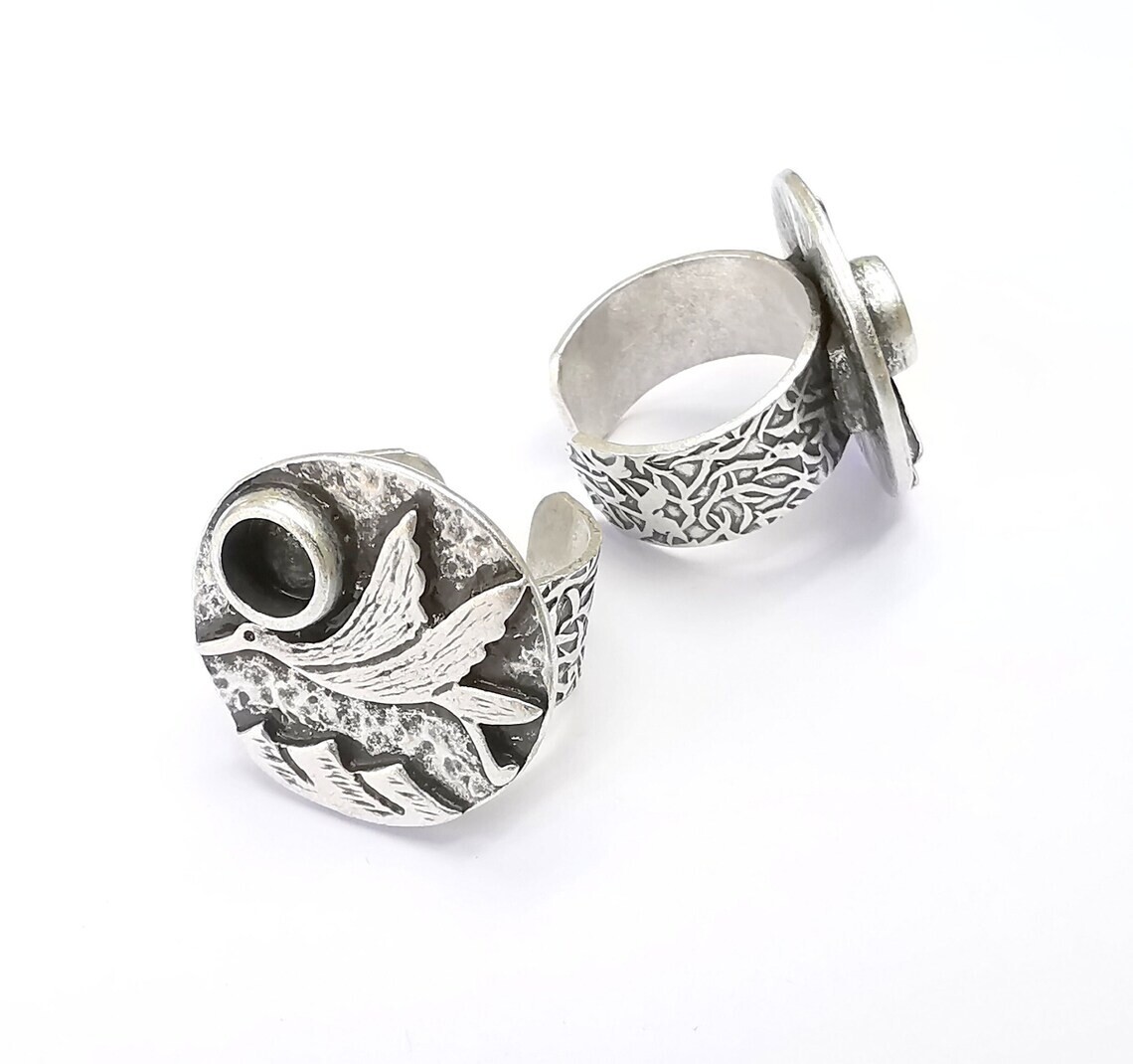 Bird Ring Blank Setting, Cabochon Mounting, Adjustable Resin Base, Inlay Ring