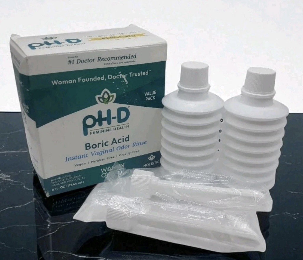 pH-D Boric acid, Instant Vaginal Odor Rinse, 2 bottles & 2 Nozzles 6oz Exp 12/26