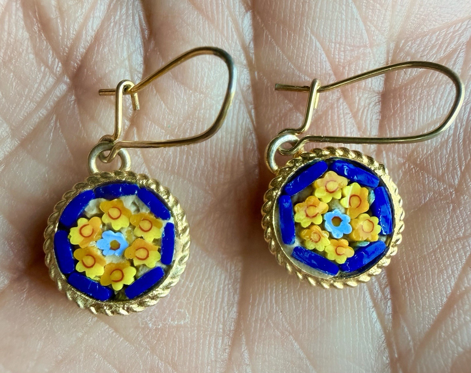 Millefiori gold Earrings GlassOfVenice Murano Glass  Earrings Sterling Silver