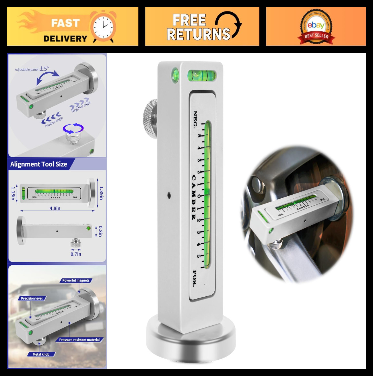 Adjustable Magnetic Wheel Alignment Gauge Tool for Camber, Caster & Tire Repair