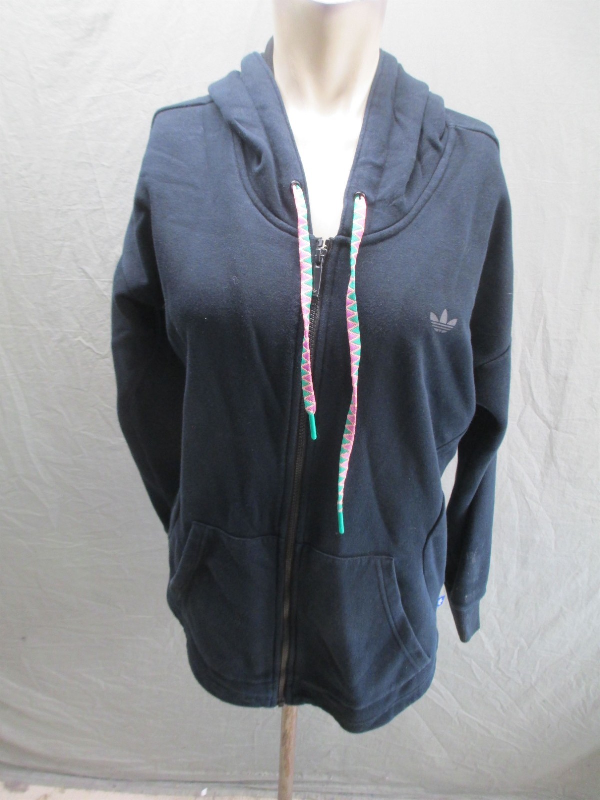 Adidas Size M Mens Black Cotton Blend Soft Shell Hooded Zip Athletic Jacket 476