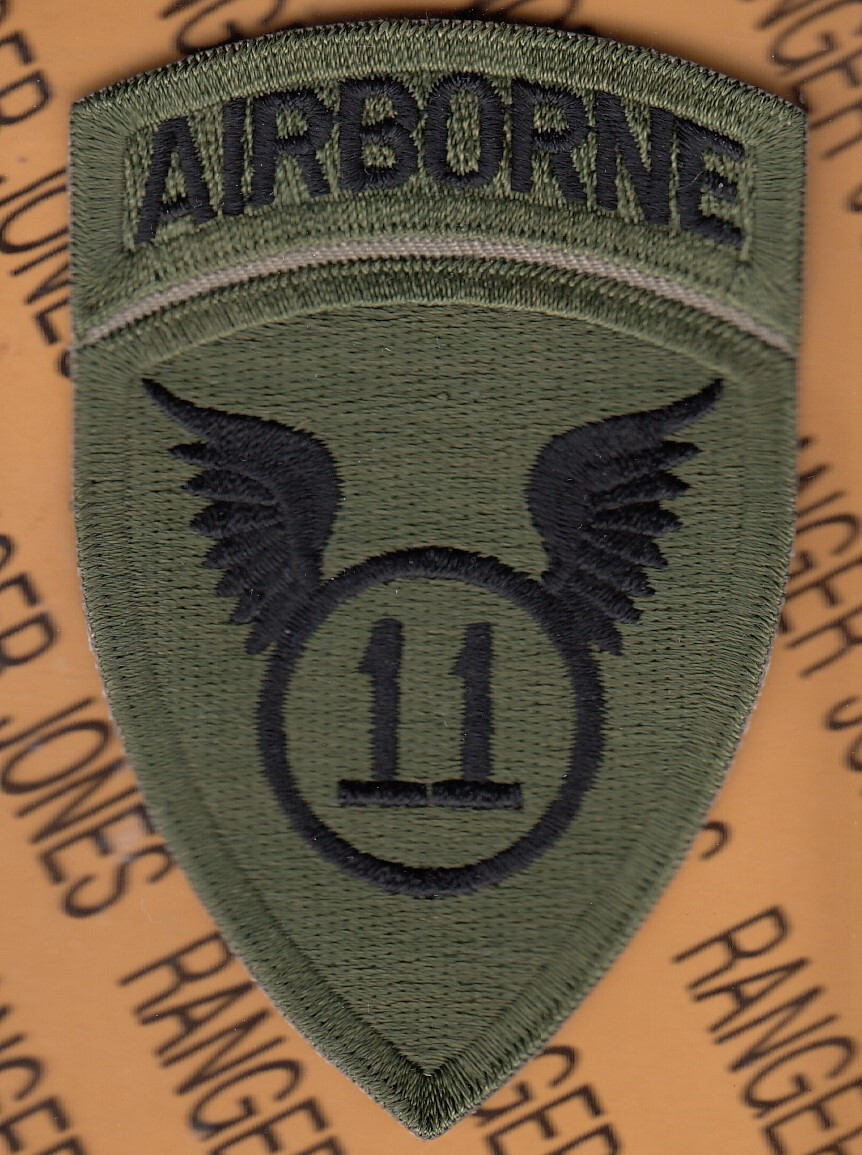 US Army 11th Airborne Division OD green Black BDU ~3.75" shoulder patch c/e