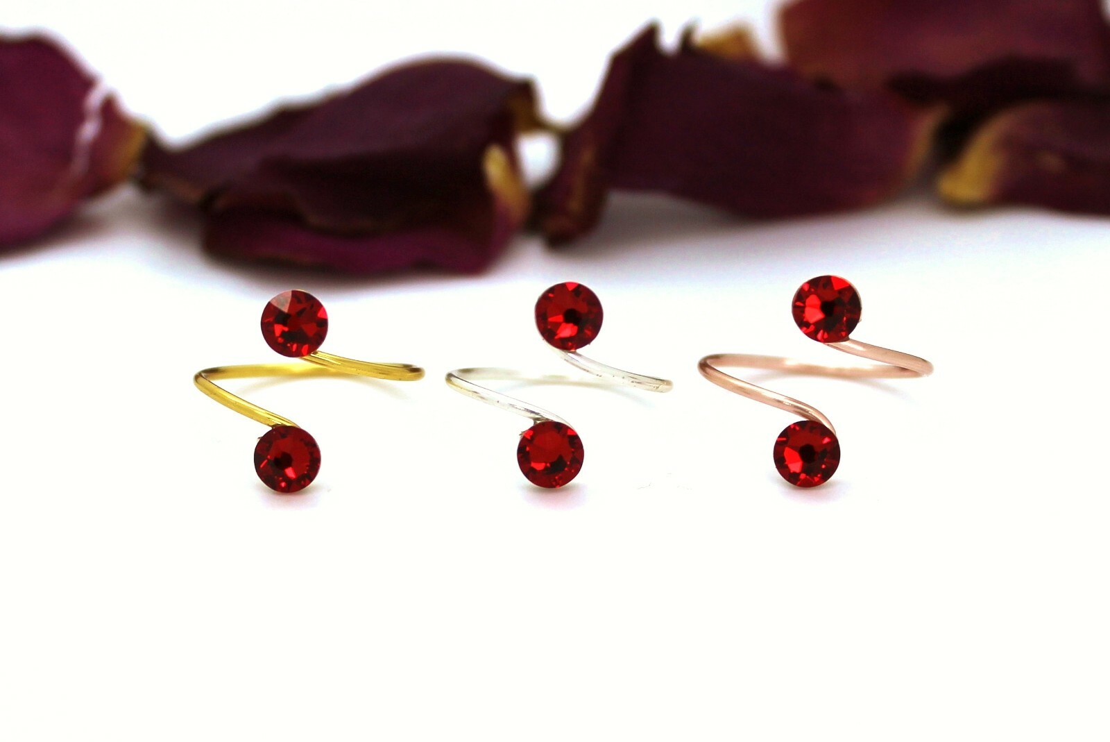 Premium Toe Rings Choose Your Finish made with Light Siam Swarovski Elements