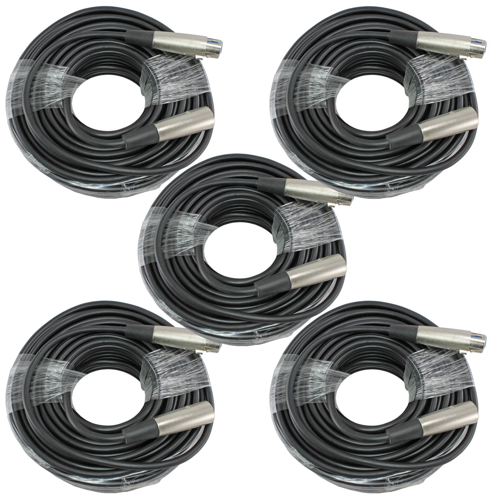 5 PACK shielded 3pin XLR male to female mic microphone cables cords 100 ft foot