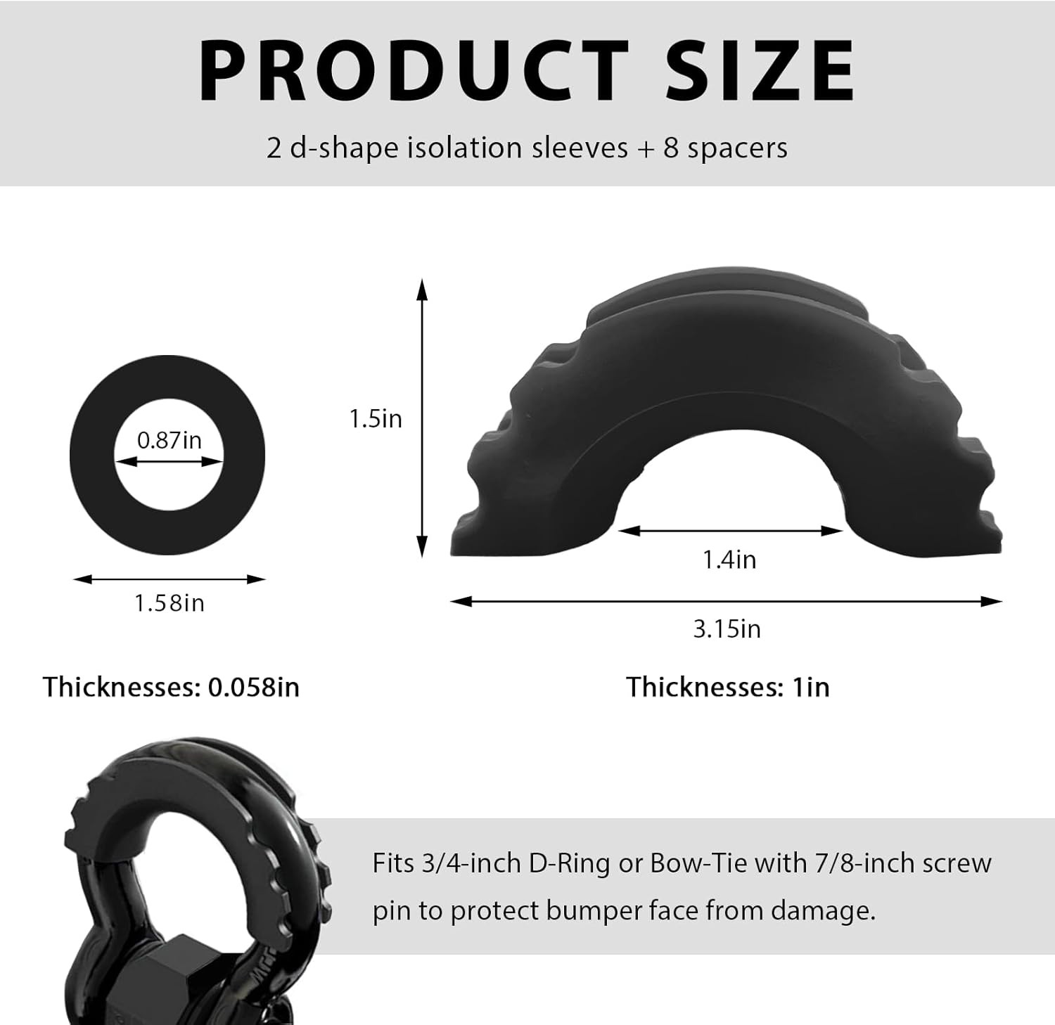 2PCS D Ring Shackle Isolators Washers Kit, D-Ring Isolators with Color: Black