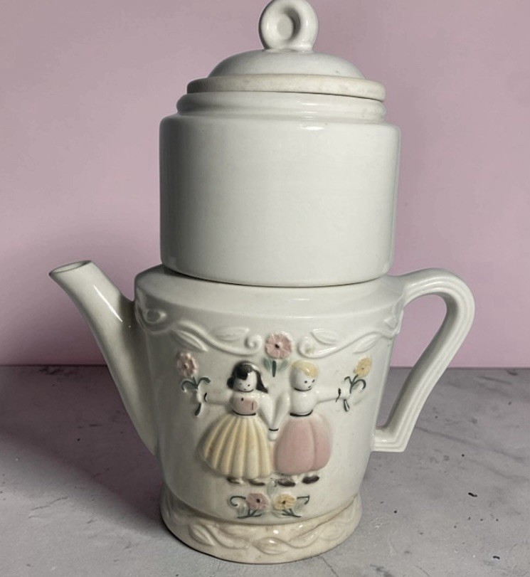 Vintage Porcelier Drip Coffee Pot Complete Set Dutch Boy Girl Vitreous China Far