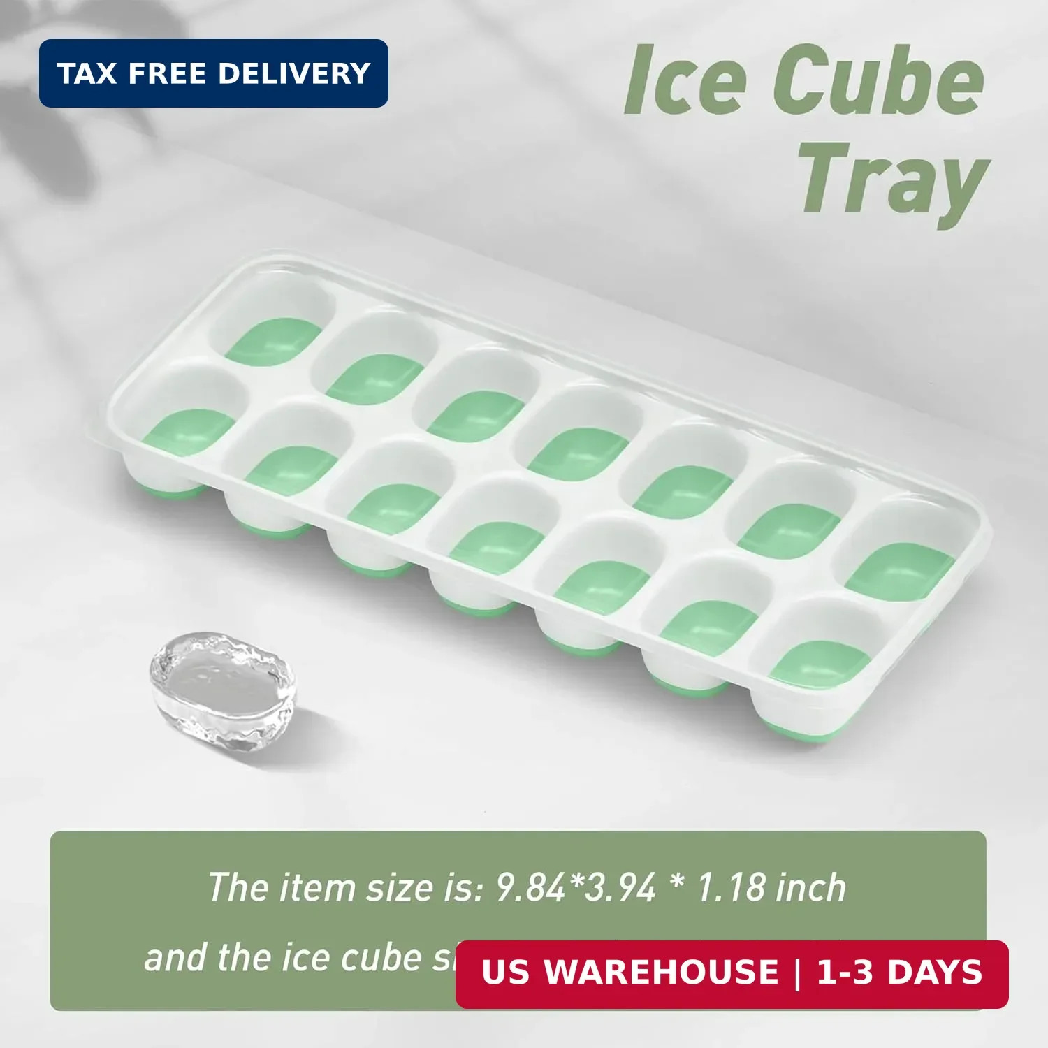 ChefAide Ice Cube Tray with Lid, 2 Packs 28 Cubes Durable Stackable Ice Cube Tra