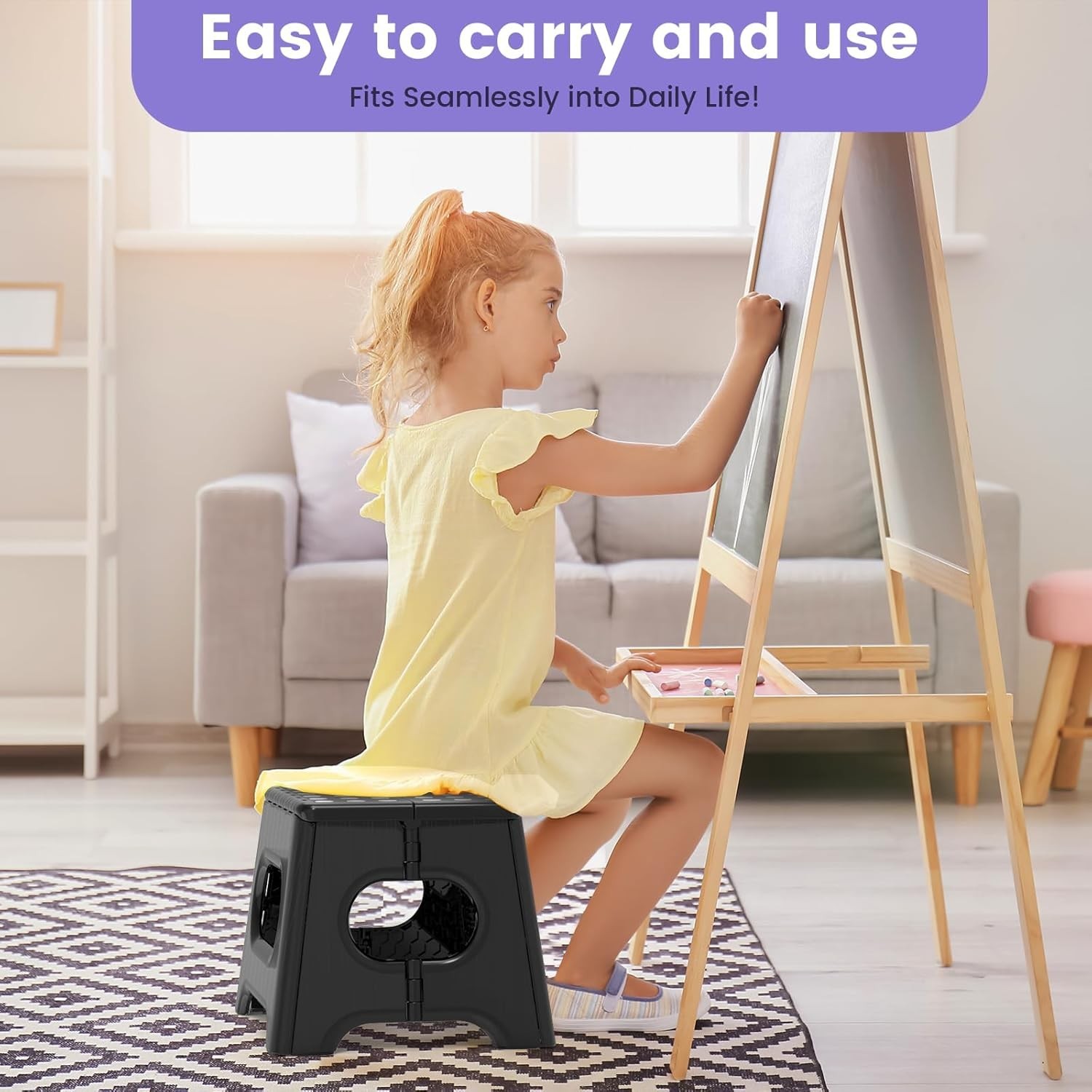 Folding Step Stool 9 Inch Non-Slip Surface & Carry Handle Sturdy Step Stool