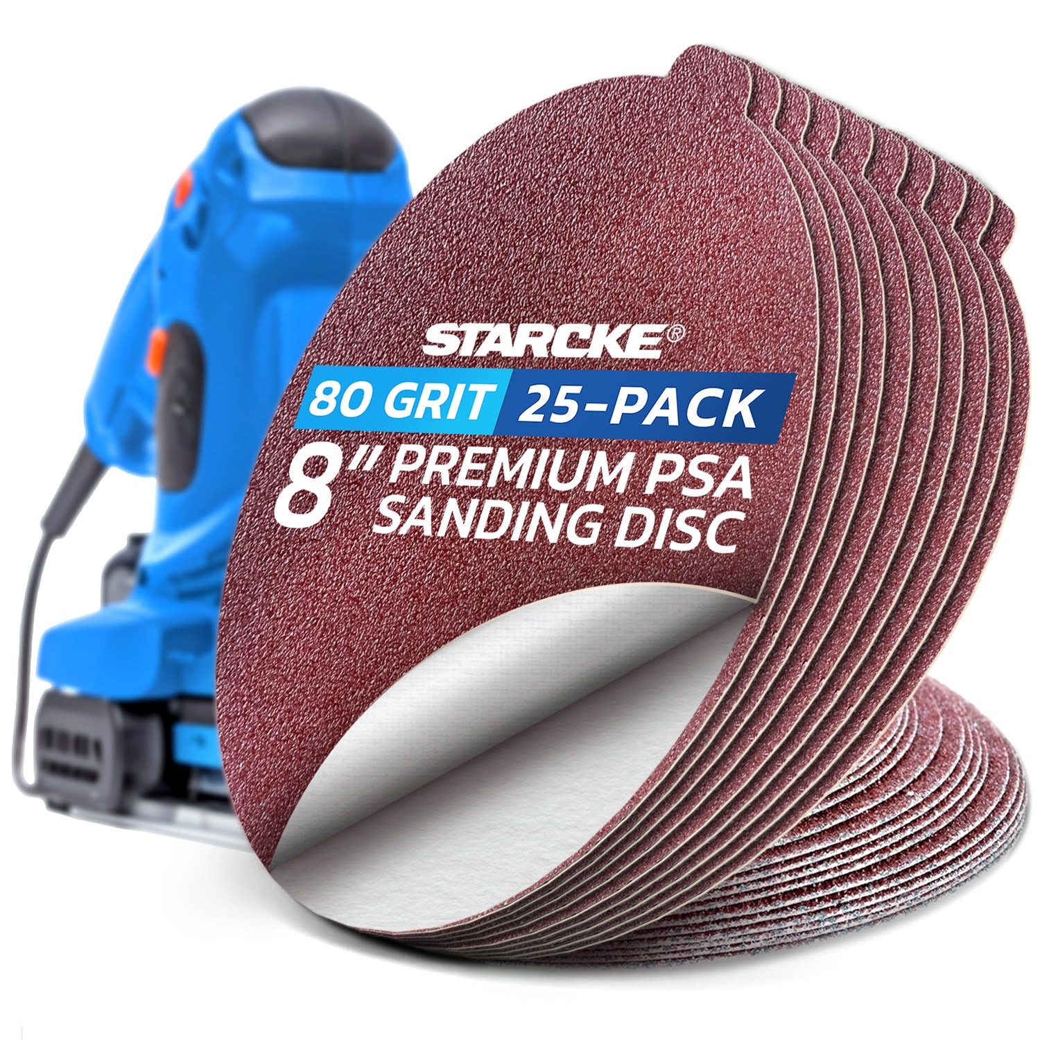 8 Inch Heavy Duty Adhesive Sticky Back Tabbed Sanding Discs (25 Pack, 80 Grit)