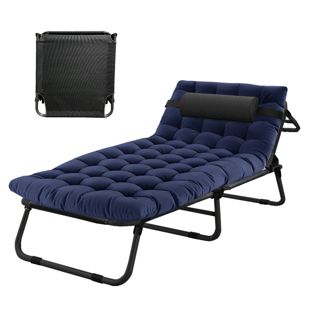 Folding Camping Cot Adjustable 4-Position Reclining Folding Chaise Military Bed