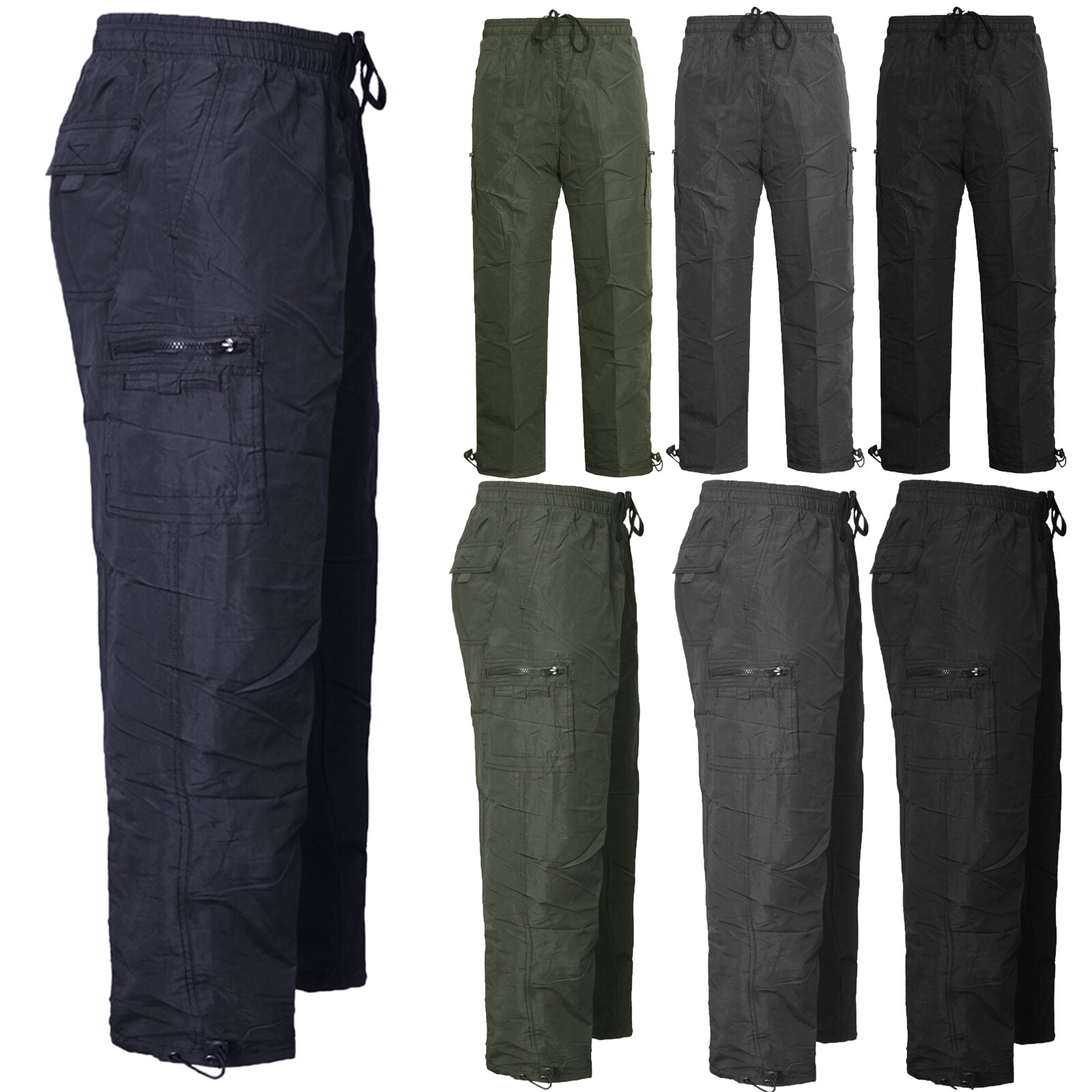 MENS FLEECE LINED THERMAL TROUSERS ELASTICATED WAIST WINTER CASUAL CARGO PANTS