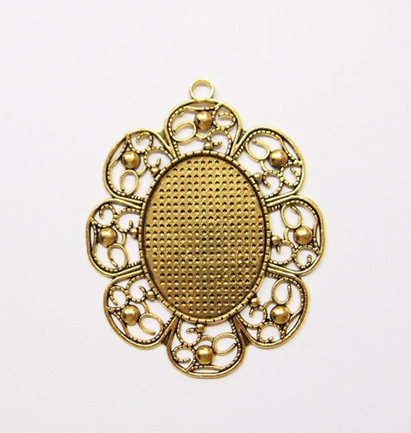 4 of 40x30mm Antique Gold Victorian Art Deco Large Flowered Pendant Settings