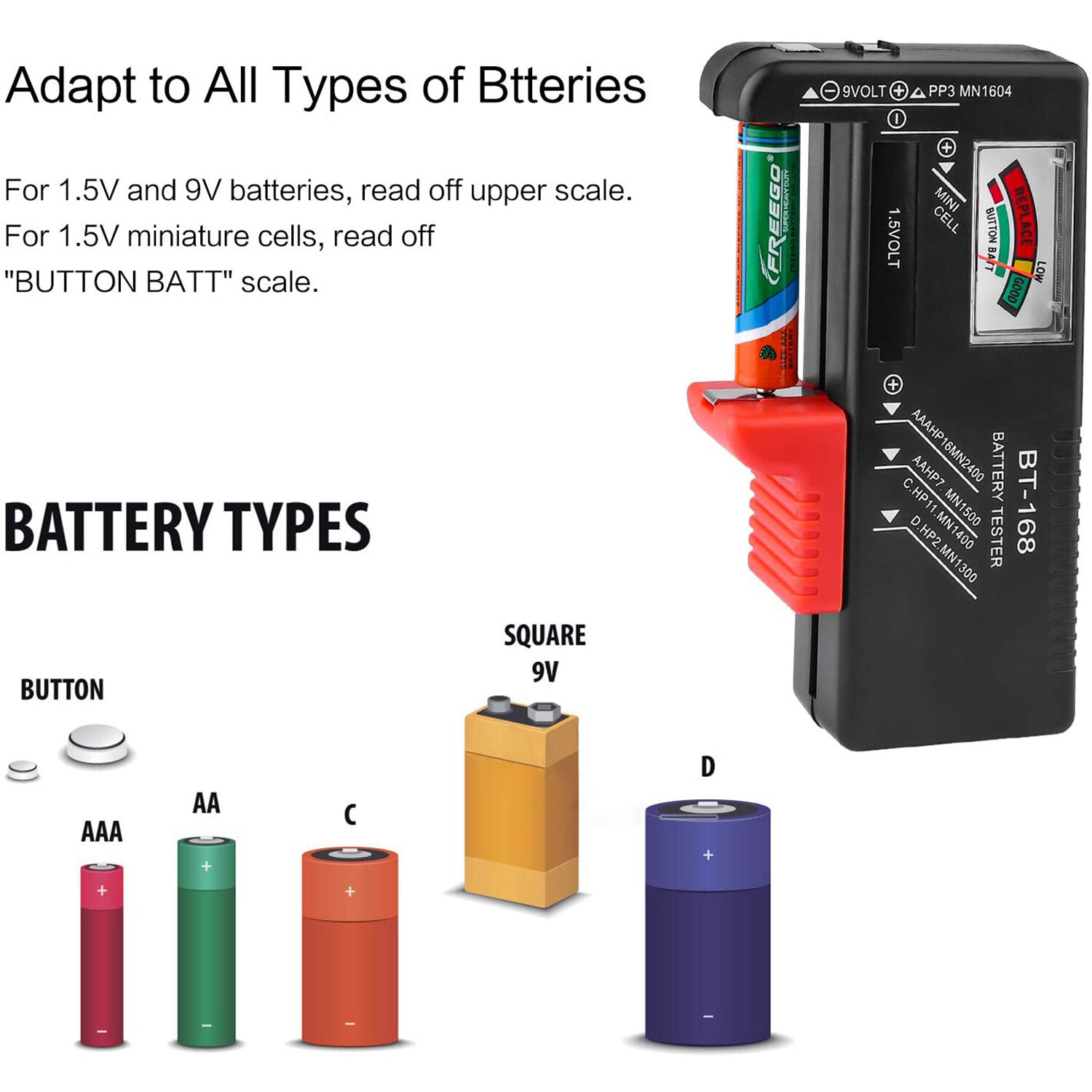Universal Battery Tester Checker For AA AAA C D 9V 1.5V Button Cell Batteries