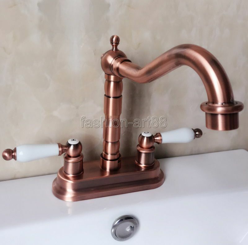 Antique Red Copper 4" Centerset Bathroom Two Holes Basin Faucet Sink Tap frg043
