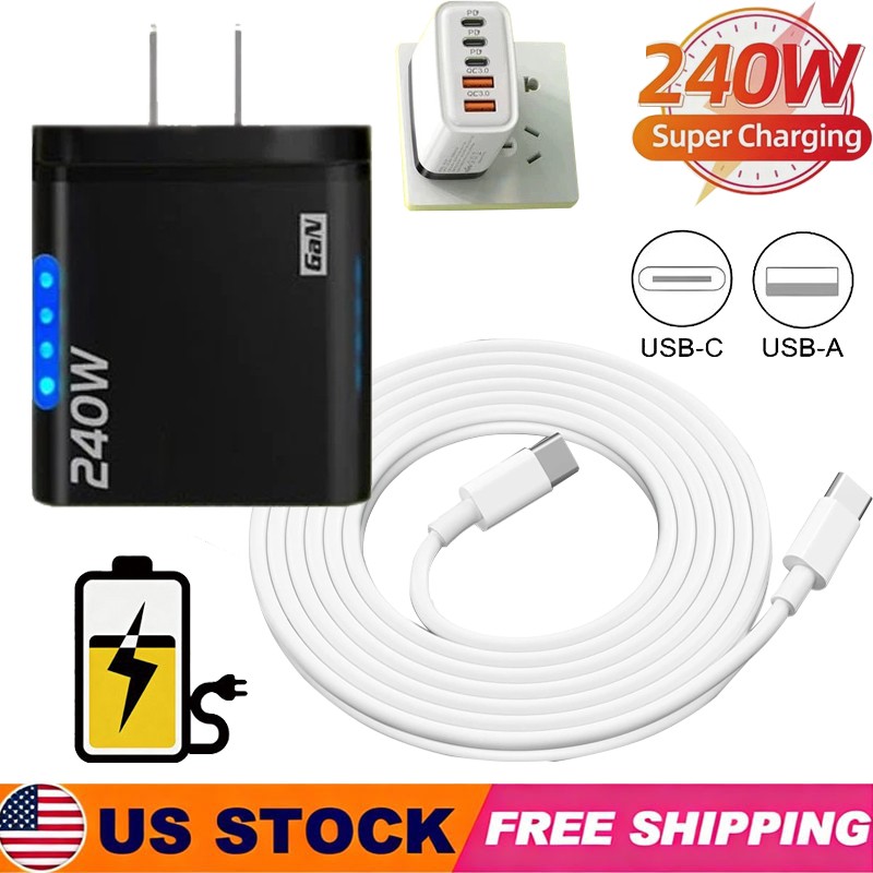 240W Super Fast Charging USB Type C Wall Charger For iPhone Samsung Google Motor