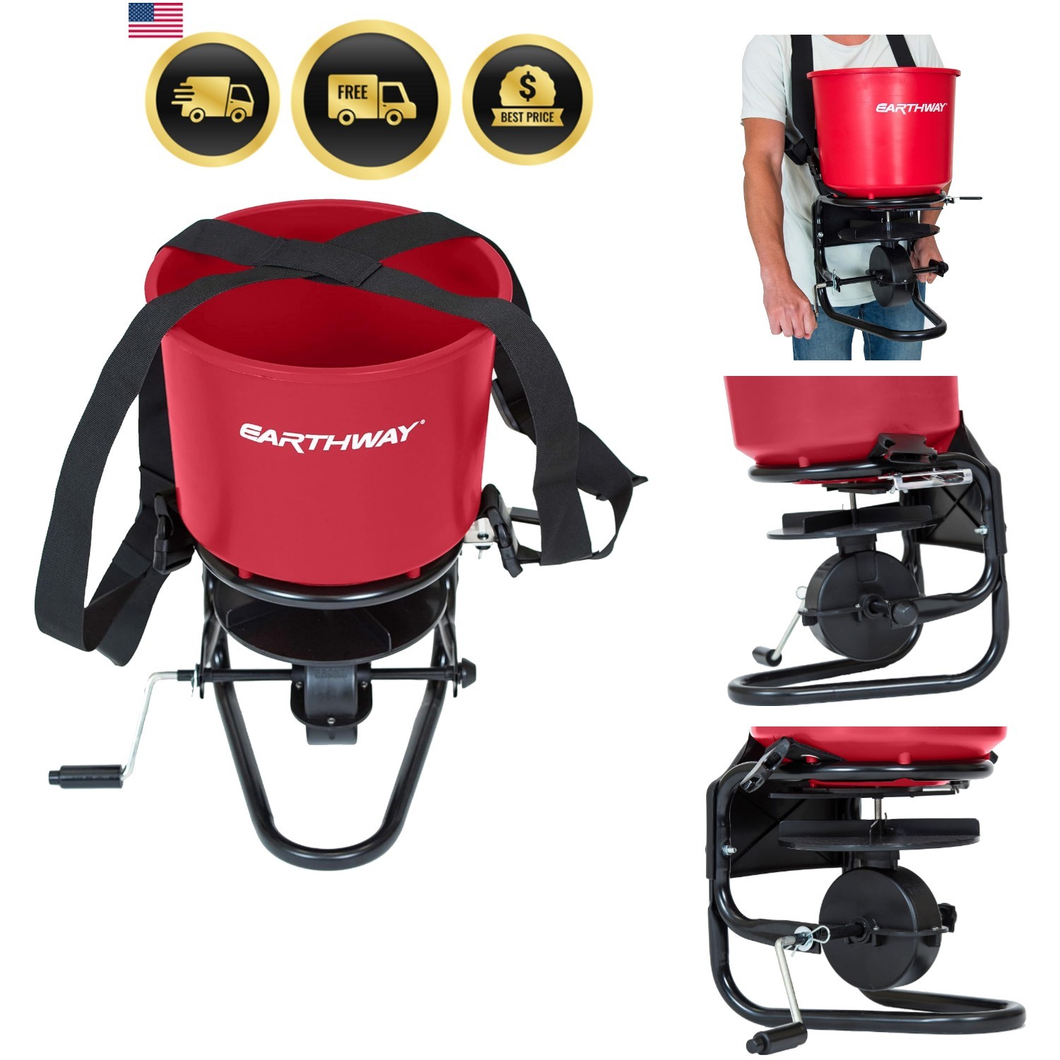 Broadcast Spreader 40 LB Hand Crank Manual Push Spread Fertilizer Seed