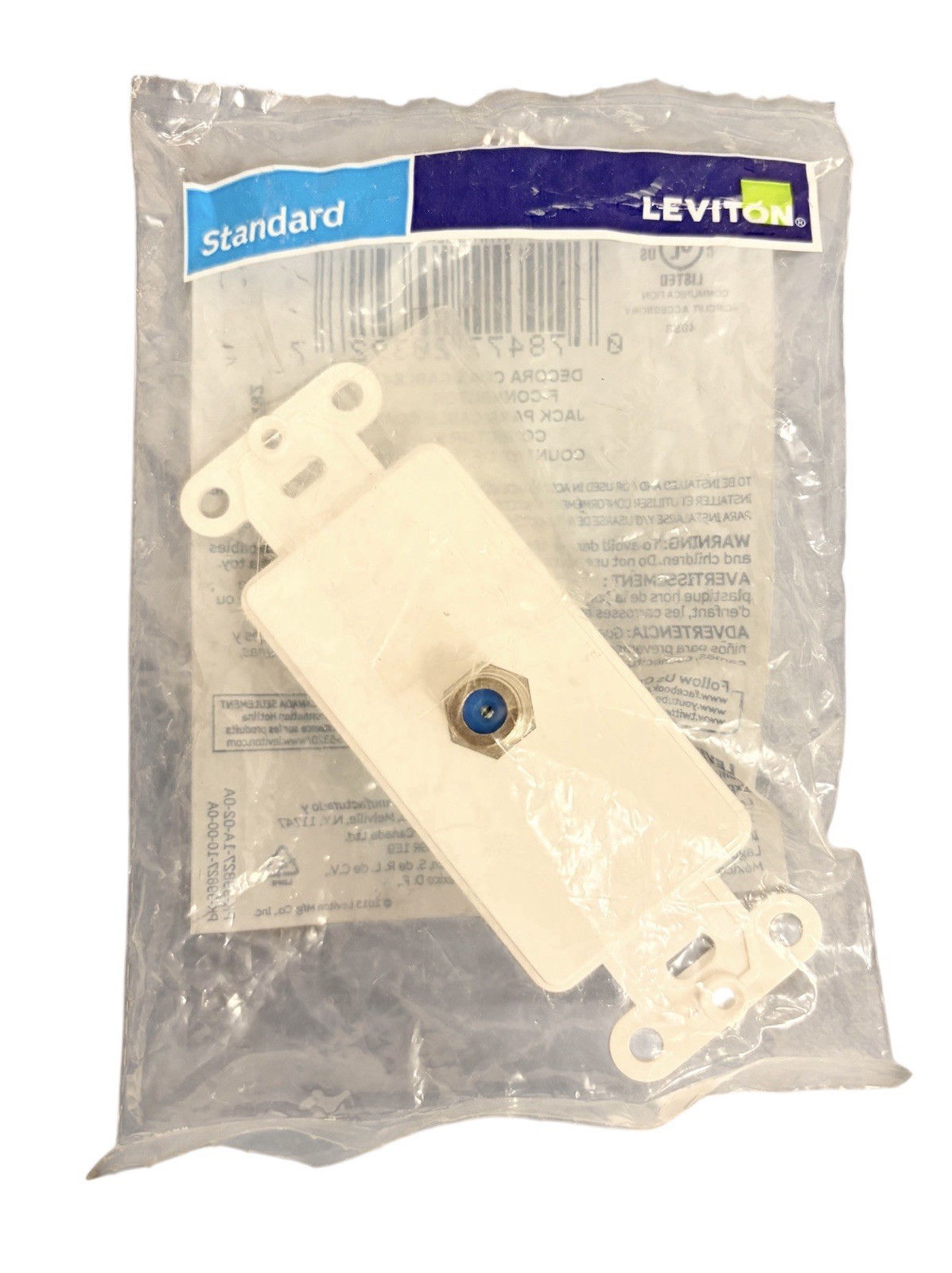 Leviton 40681-W Decora Coax Cable Jack F-Connector Insert, White