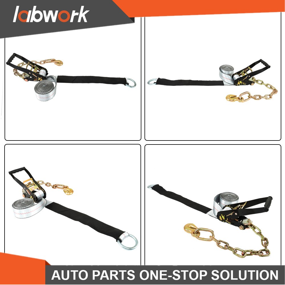 Labwork Car Tie Down with Chain Anchors 4 Pack 2 Inch x 96 Inch Silver