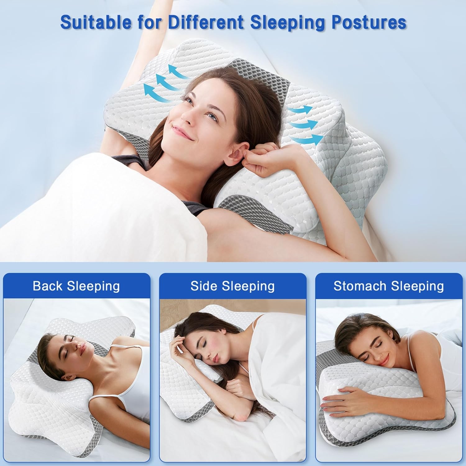Cervical Pillow Neck Support Memory Foam Ergonomic Contour Side Back Sleep