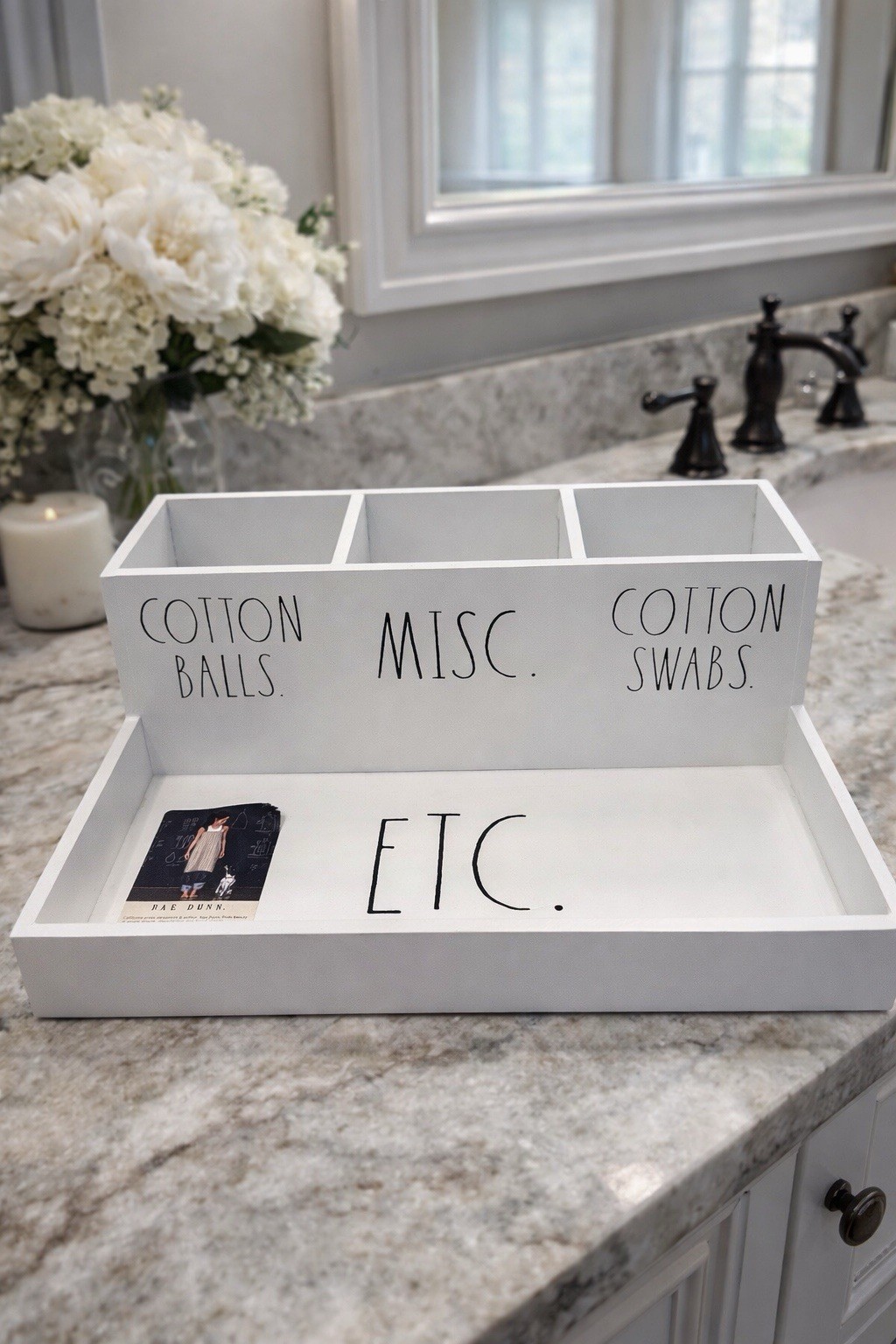 Rae Dunn Vanity Organizer Cotton Balls Swabs Misc ETC Bathroom Tray 11x9x5 NEW