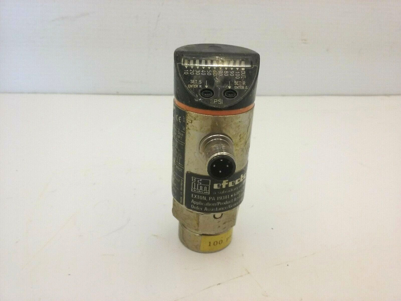 IFM EFECTOR PB5224 PRESSURE SENSOR 1/4IN NPT 100 PSI 18-30 VDC