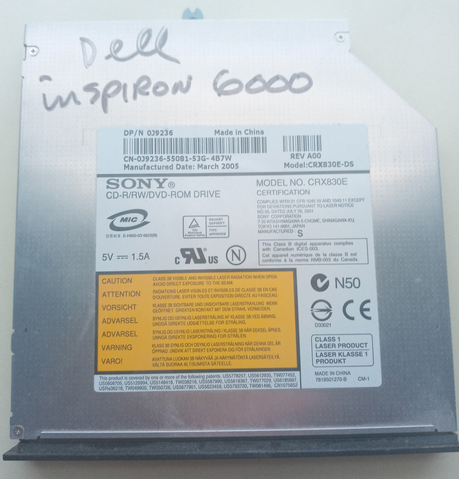 Dell Inspiron 6000 Laptop DVD-RW Drive CRX830E-DS