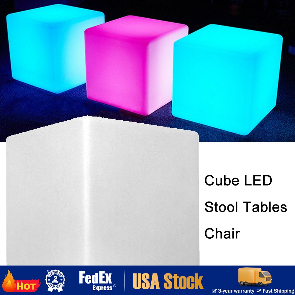 16" LED Light Cube Stools Chair w/ Remote Control RGB 16 Colors Rechargeable 5W