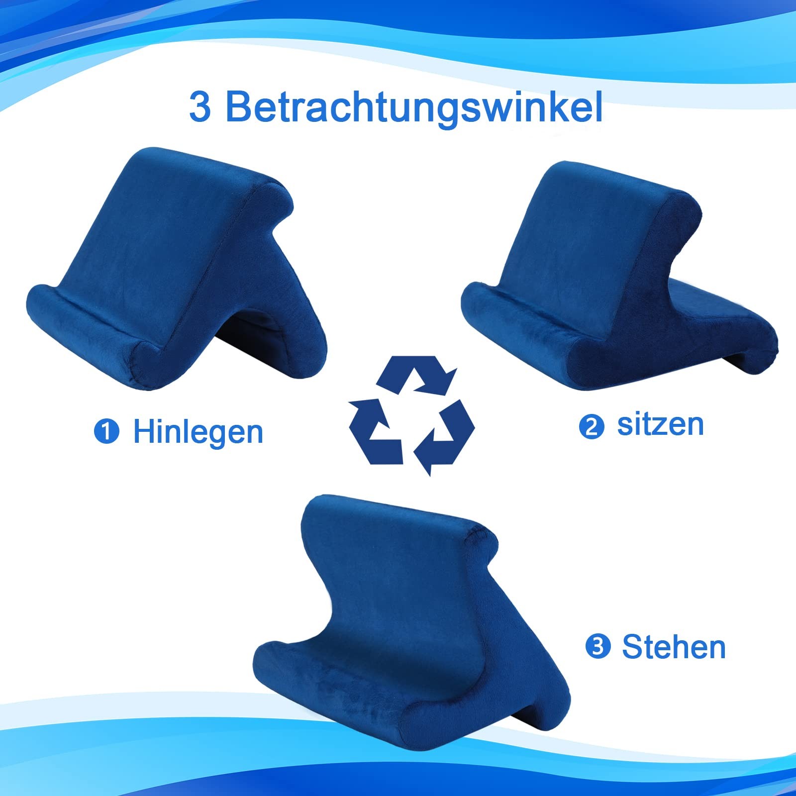 Tablet Pillow Stand Holder Dock for Bed with 3 Viewing Navy