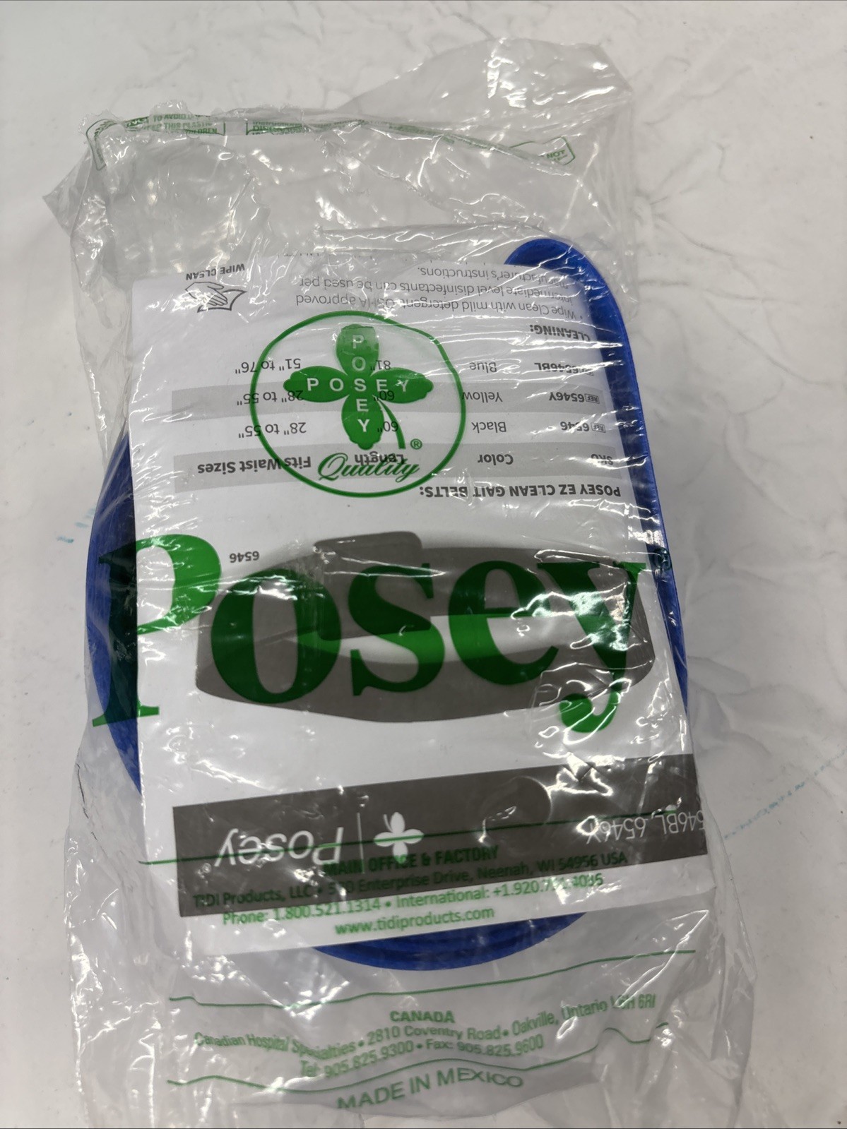 Posey EZ Clean Premium Gait Belt with Spring Loaded Buckle Blue 6546BL 81"